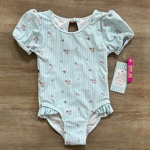 Tommy Bahama Toddler Girl Stripe Floral Puff Sleeve Swimsuit 5T